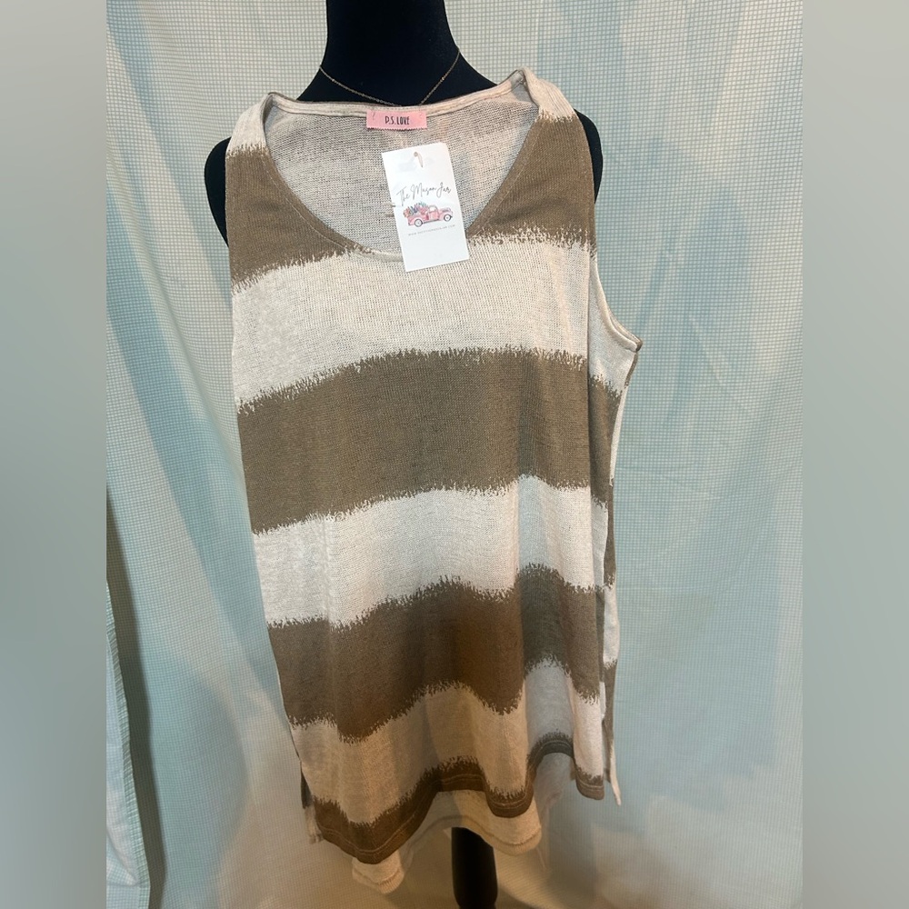 NWT Sleeveless Striped Knit Top in Brown & Cream - Picture 3 of 5